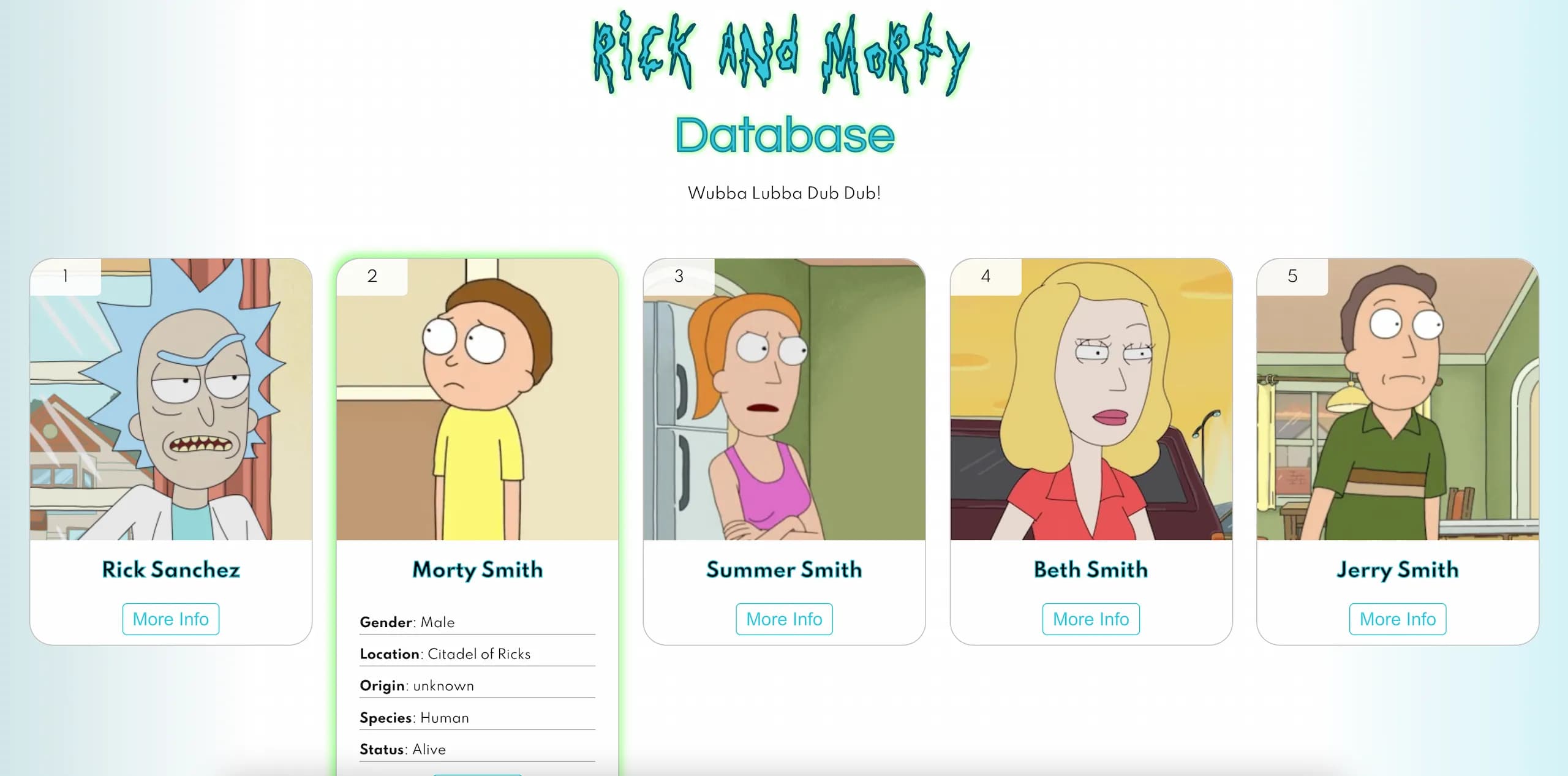 Rick & Morty Database screenshot